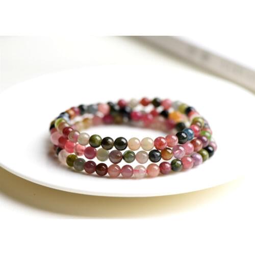 7mm Natural Colorful Tourmaline Candy Crystal Clear Round Beads Bracelet For Women Men From Brazil Jewelry AAAAA
