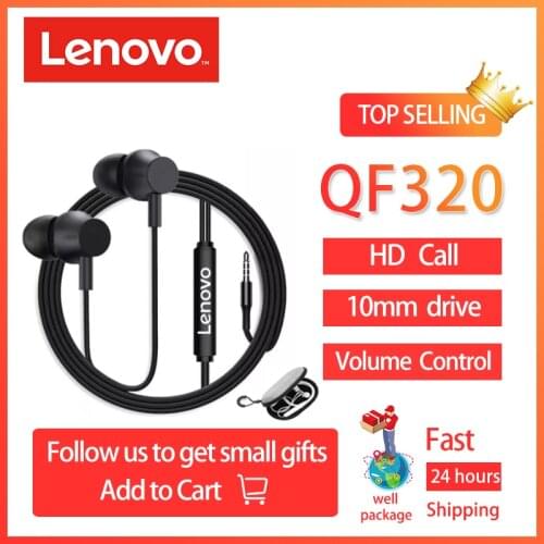 Lenovo QF320 Wired Earphones Heavy Bass 3.5mm Audio Wired Control In-ear Earbuds with Mic for Phone Game Music