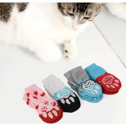 4 Pcs Cute Pattern Pet Socks Soft Pure Cotton Dogs Cats Socks Sweet Indoor Floor Socks Pet Supplies For Spring Autumn Winter