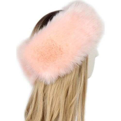 New Fashion Faux Fur Wide Headband Women Winter Thick Warm Ear Warmer Headwear Female Solid Color Outdoor Fluffy Fur Hat Russian