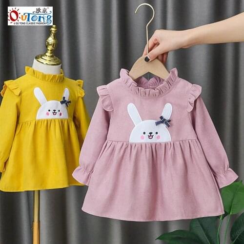 Outong Baby Girl Clothes Spring Cartoon Cotton Long Sleeve Casual Newborn Princess Dress Autumn Infant Children Clothing 2021