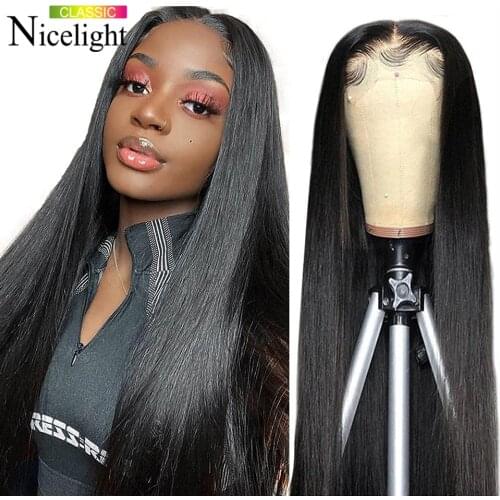 Nicelight Smooth Straight Lace Frontal Human Hair Wigs Remy 13x4 Lace Wigs Pre Plucked Bleached Knots 4x4 Closure Wig Natural