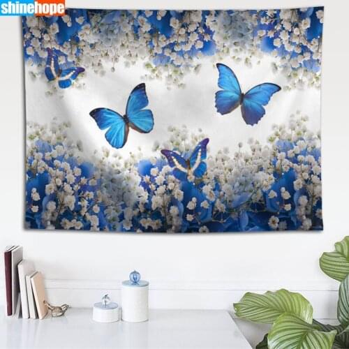 Custom Butterfly Flowers Tapestry Eco-Friendly HD Print Background Cloth Bedroom Wall Hanging Tapestries Decor Washable Not Fade