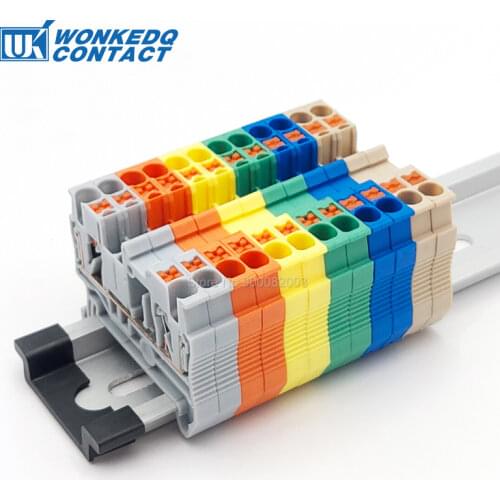 PT2.5 10Pcs Push-In Spring Feed-Through Strip Plug Wire Electrical Connector DIN Rail Screwless Terminal Block PT 2.5