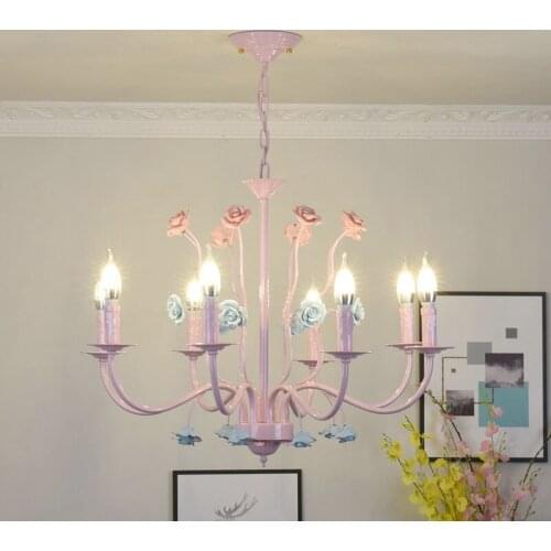 Luxury ceramic Pink Chandelier Lighting Cartoon Children lamp Princess Bedroom Lamp Europe dining room chandeliers kids Lighting