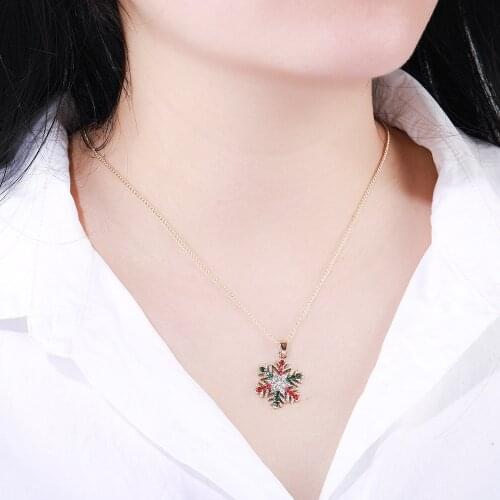 Christmas Snowflake Pendant Earring With Color Gemstone Necklace For Women Girl Alloy Chain Jewelry Christmas Gifts Wholesale