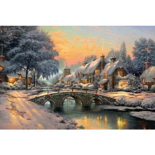 Cobblestone Christmas Thomas Kinkade HD Canvas Print Home Decoration Living Room Bedroom Wall Pictures Art Painting