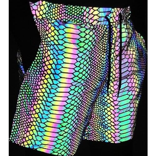 Summer Shorts Men 2021 Jogger Reflective Safety Trouser Mushroom Print Drawstring Elastic Waist Cycling Gym Shorts with Pockets