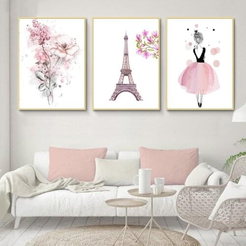 Nordic Poster Canvas printing Girl Flower towel art nursery home decoration wall painting