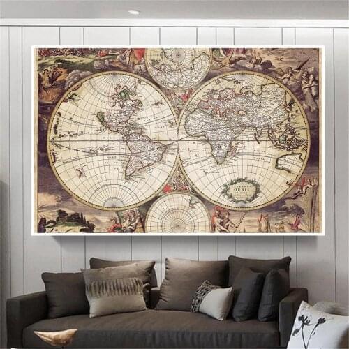 7*5 Feet The Vintage World Map Mediaeval Art Poster Non-woven Canvas Painting Wall Home Decor Children School Supplies