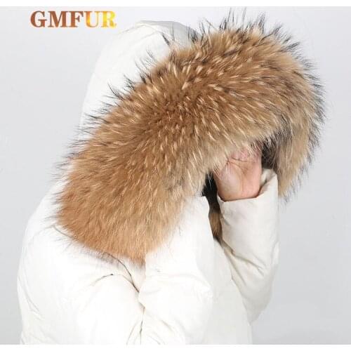 Real Fur Collar 100% Genuine Raccoon Fur Scarf Natural Big Size Raccoon Fur Scarf Neck Warm Shawl Femme Parkas Coats Cap Collar
