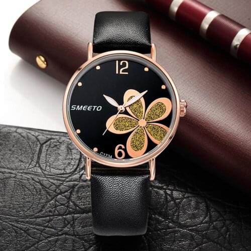2020 Fashion Watch Women Embossed Flowers Small Fresh Printed Belt Student Watches Quartz Wristwatch Leather Band bracelet
