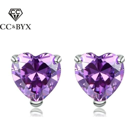 CC Stud Earrings For Women Cubic Zirconia Heart Stone Simple Classic Jewelry Bridal Wedding Engagement Brincos CCE1501
