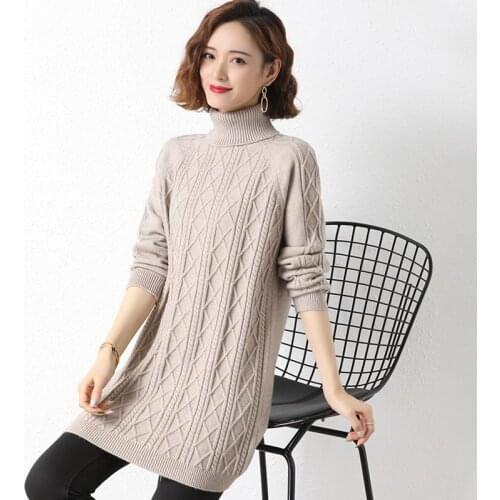 Women knitted Long Sweaters Pullovers 2020 Hot Sale Woman Winter Turtleneck Solid Warm Sweater