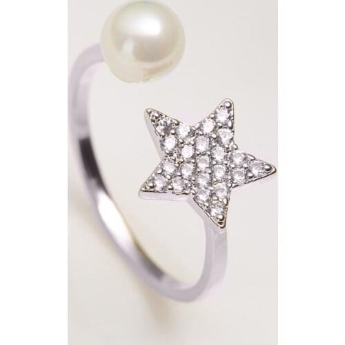 Ladies star ring micro set pearl ring fashion ring European and American luxury ring women
