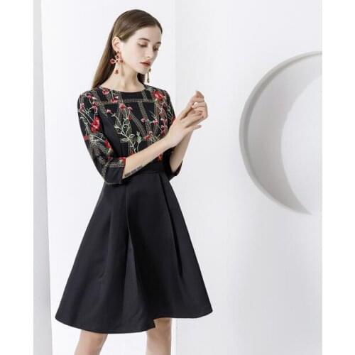 Street Style O-Neck High Waist Women Autumn New Printed Three Quarter Sleeve Elegant Lady Slim Dress S-XL