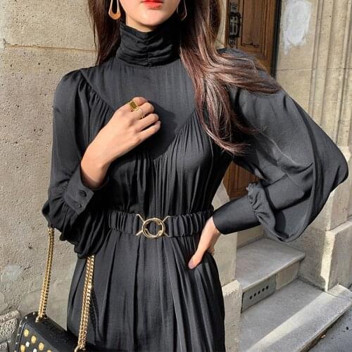 Wavsiyier Black Dresses Women Dress Boho Vintage Runway Spring Party Long Sleeve 2021 High Waist Elegant Luxury A-Line Autumn