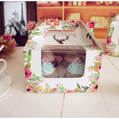 15Pcs Christmas Box Color Paper Cake Box With Window Baking Muffin Biscuit Packing Box Birthday Party Cupcake Boxes 16*16*10cm