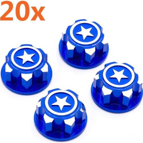 20Pieces RC Cars Aluminum 17mm Dustproof Non-slip Anti-Skid Hex Wheel Nuts For 1/8 TRX X-Maxx Summit E-Revo ARRMA Buggy CNC