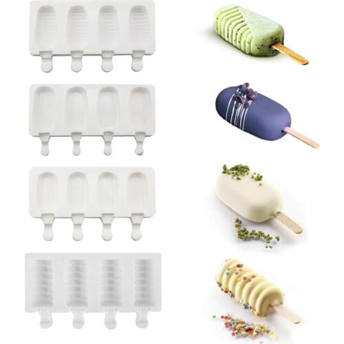 4-Cavity Baking Mini Ice Cream Molds,Silicone Popsicle Molds Cake,Cakesicle Mold for DIY Ice Pops,Oval