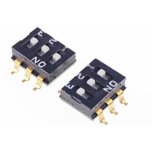 50pcs 3 Way Dip Switches SPST 3 Position 2.54mm 0.100" SMD Slide Standard Actuator Flush Recessed Gull Wing Reflow Solderable