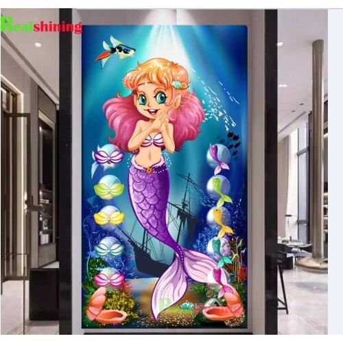 5D DIY Diamond Painting Full Round Drill Cartoon Fairy Home Decoration Gift Hanging Painting Diamond Painting Mermaid,Girl N2080