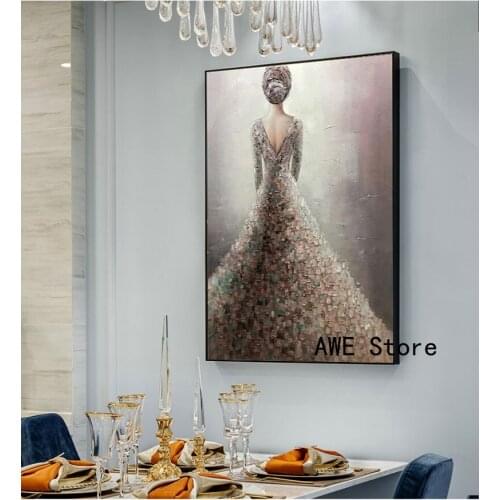 Abstract Art whith Beautiful Gir in the weddingdress Canvas Painting Oil Painting ModernWall Art Poster in Livingroom Home Decor