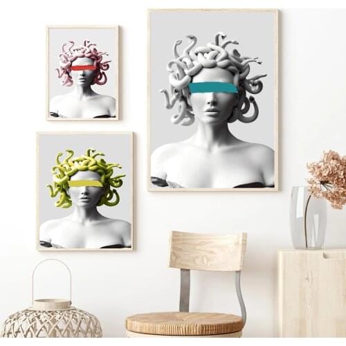 Abstract Vaporwave Sculpture Of Medusa Canvas Art Posters Graffiti Art Canvas Paintings On the Wall Art Pictures Home Cuadros