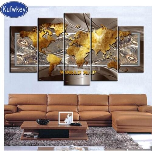 5 pcs diamond painting Golden world map 5d diamond set full square round diamond painting hand embroidery wonderfully decoration