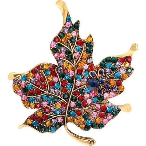 Luckydays Colorful Maple Leaf Shaped Brooch Pins Clothes For Women Wedding Rhinestone Leaves Pins Metal Badges Brooch