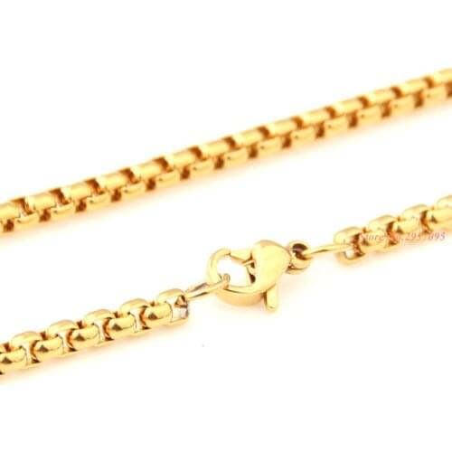 16"-40" Gold Color 316L Stainless Steel Chain Necklace for Floating Charm Box Rolo Chain Necklace 3mm Wide