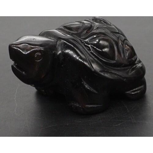 Turtle Tortoise Figurine 2" Natural Gemstone Black Obsidian Crystal Carved Statue Crafts Home Decor