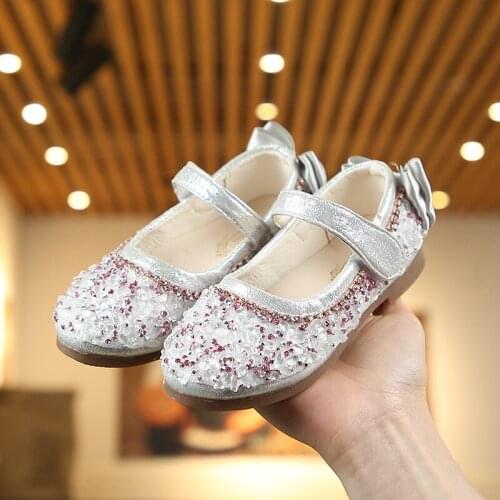Children Girls Shoes Spring/autumn Single Shoes With Bow Princess Shoes Kids Baby Soft Bottom Sneakers Girls Sequin Dance Shoes