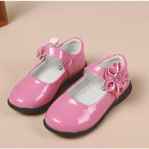 Kids Girls Leather Shoes Spring Vintage Rhinestone Baby Princess Shoes New Flower Children Flat Sole Non-slip Sandals E552