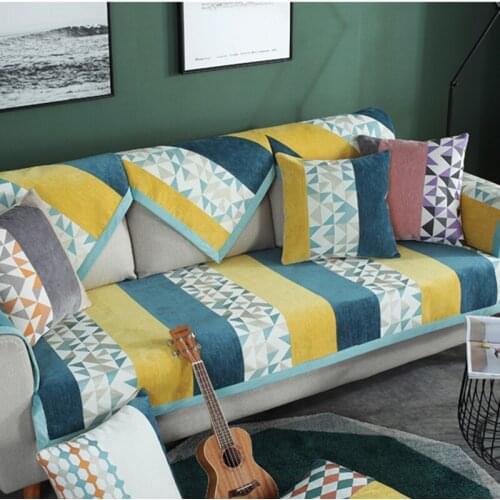 Chenille sofa cushion cover fabric four seasons universal Nordic slip simple modern back veneer cushion towel mat living room