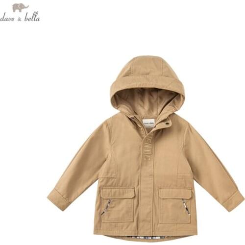 DKH18208 dave bella autumn kids girls fashion solid button pockets hooded coat children cute tops high quality outerwear