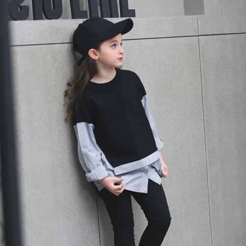 Teenage Girls' T-shirt Pullover Casual Spring Autumn Tee with Stripe Black White