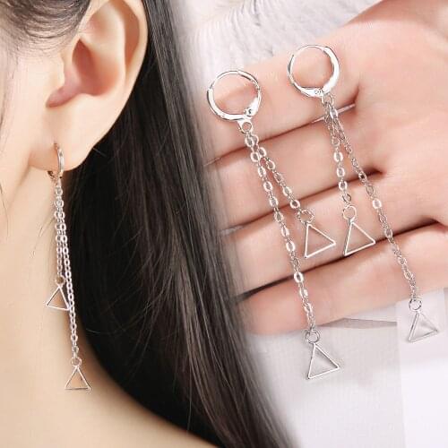 Korean Version Of The Geometric Creative New Earrings Personality Long Jewelry Triangle Temperament Tassel Earrings Female