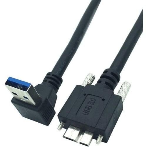 USB3.0 A Male to Micro B Cable USB 3.0 Micro B Male to USB A Male Down Angle Cable With Screw Lock Panel Cable 0.25m