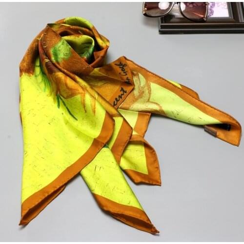 Oil Painting 100% Silk Scarf Hijab Shawls for Women Square Silk Scarves 35"