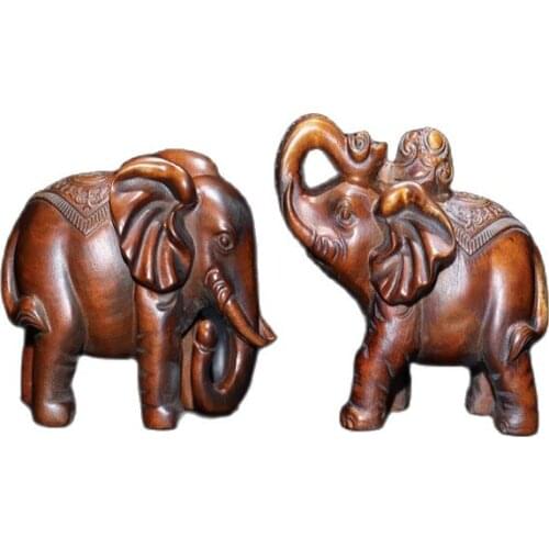 Chinese hand-carved boxwood wood fortune and wealth (elephant) ornaments