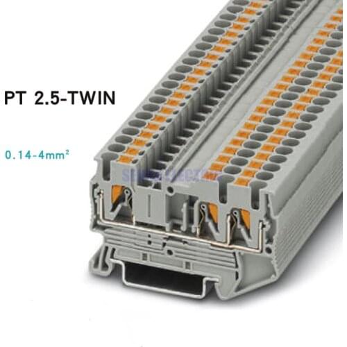 PT 2.5-Twin Din Rail Terminal Block Combined Push In Spring Screwless 3 Conductors Screwless Quick Wiring Terminal Blocks