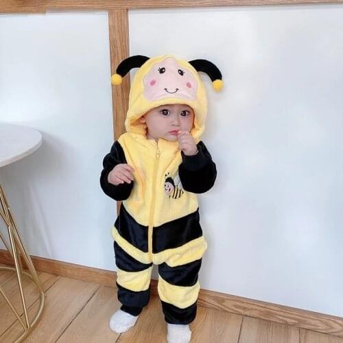 Newborn Baby Costume Romper Onesie Winter Infant Baby Clothes ropa bebe Soft Girl Boys Rompers Cute Bee Flannel Toddler Outfit