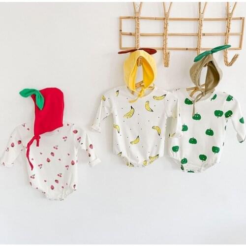 Baby Bodysuit Baby Boys And Girls Little Fruit Printed One-piece Romper With Hat Onesie Roupa De Bb Menina