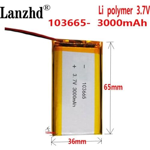 10PCS 3.7v Lithium Battery Cell 103665 3000mah For Gps/lamp