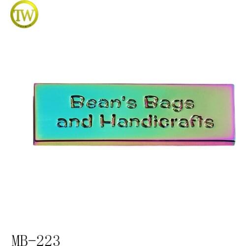 Custom logo rainbow color handbag labels metal logo labels