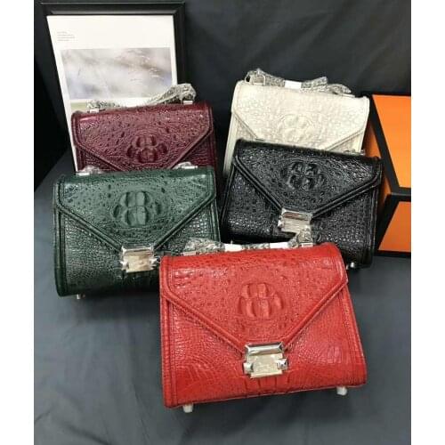 SMALL Best quality genuine crocodile skin women shoulder cross body bag alligator leather with cow skin lining gold metal chain