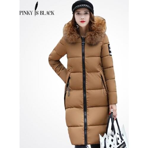 Pinky Is Black 2018 New Fashion Winter Jacket Women Candy Color Large Fur Collar Female Epaulet Winter Coat For Women Outwear