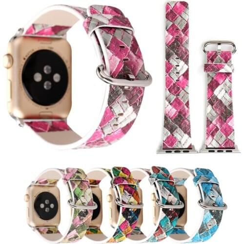 Multicolor Diamond Lattice Pattern Band For Apple Watch 38mm 42mm Leather For iWatch Strap 40mm 44mm Series 2 3 4 5 Bracelet