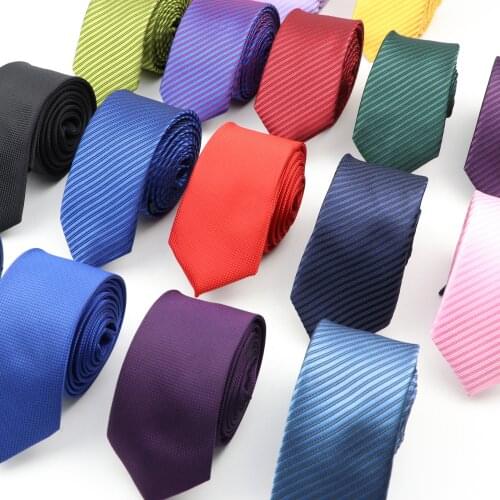 Fashon Mens 5cm Solid Color Tie Striped Polyester Narrow Cravat Blue Red Black Brown Ties For Wedding Party Accessory Gift